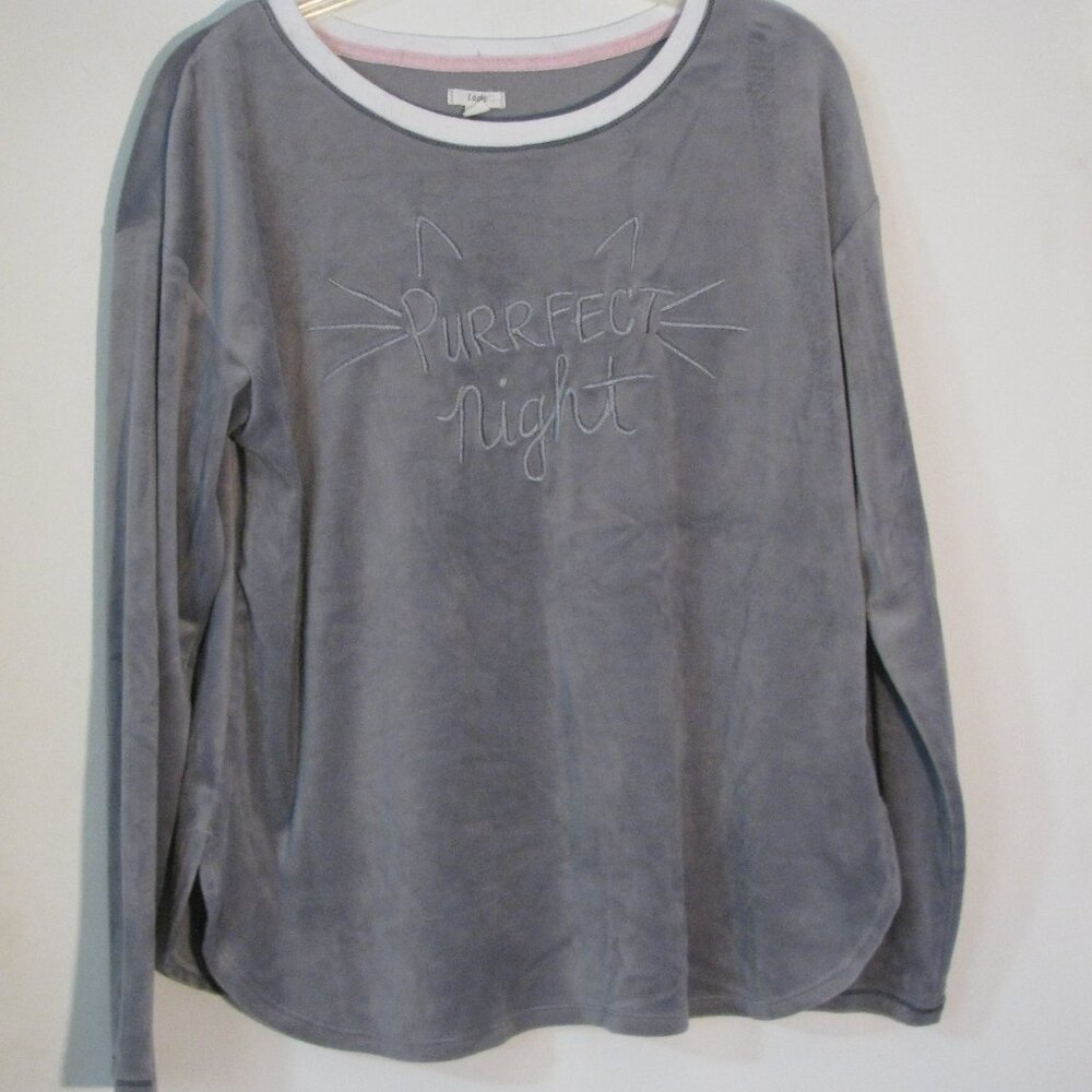 * Layla Gray Velour Sleep Top Medium Cat Purrrfect Night Kitty